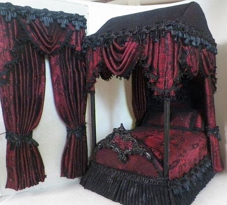 Goth Bed, Goth Houses, Gothic Decor Bedroom, Goth Bedroom, Gothic Room, Gothic Bedroom, Dollhouse Bed, Gothic Furniture, Dark Home Decor