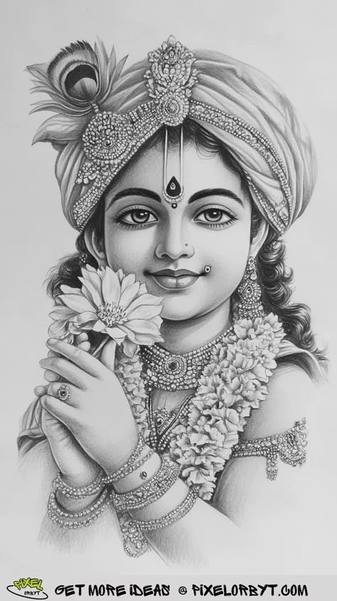 30+ Meaningful Sketching Ideas - Pixel Orbyt Cute Krishna Sketch, Krishna Sketching, Krishna Portrait, Beautiful Krishna, Playful Poses, Creative Prompts, Sketch Images, Krishna Drawing, Pencil Sketch Images