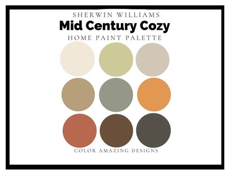 Mid Century Paint Colors, Mid Century Modern Paint, Mid Century Modern Paint Colors, Sherwin Williams Evergreen Fog, Cozy Color Palette, Mid Century Modern Color Palette, Cozy Colors Palette, Colors For Home, Modern Paint Colors