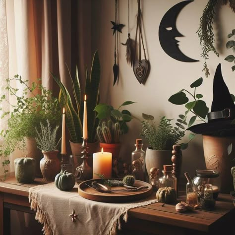 20 Witchy Home Decor Ideas For The Modern Witch » HomeDecorFull Earthy Witchy Living Room, Earth Witch Decor, Witch Aesthetic Living Room Decor, Witch Aesthetic Home Office, Modern Witch Living Room, Witchy Interior Design Modern, Witchy Astethic Home, Modern Witch Home Decor, Witch Aesthetic Altar