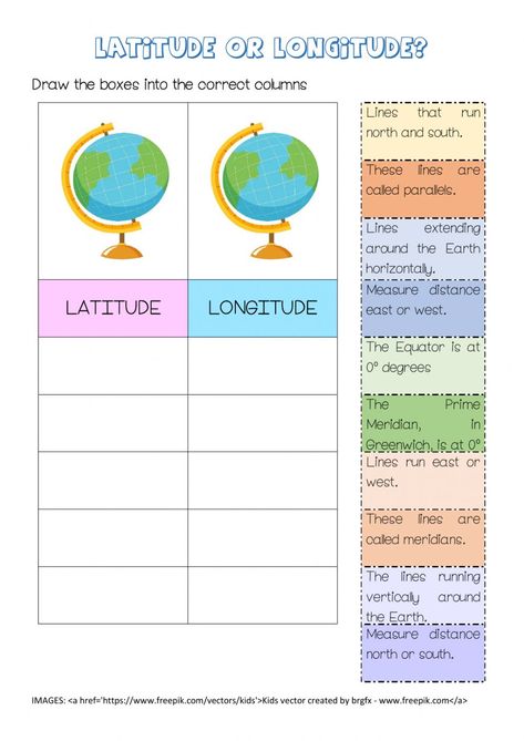 Map Skills Worksheets, Geography Project, Geography Worksheets, Social Studies Education, Geography Activities, Geography For Kids, 4th Grade Social Studies, Latitude And Longitude, 6th Grade Social Studies