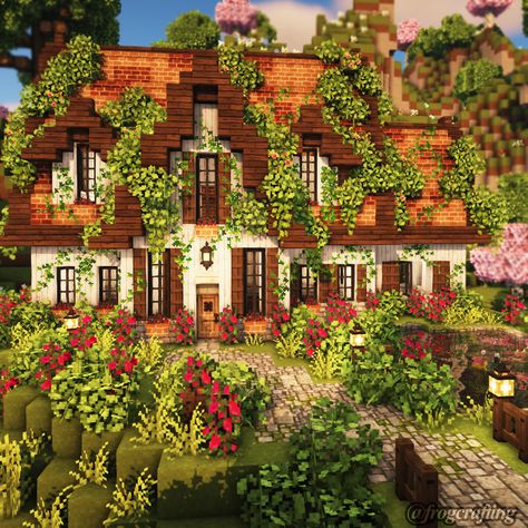 ♡ frogcrafting ♡ — 🌹 rose garden manor 🪴 Minecraft Mushroom Manor, Aesthetic Minecraft Builds, Cottage Minecraft, Minecraft Garden, Cottagecore Minecraft, Aesthetic Minecraft, Mc Builds, Minecraft Structures, Minecraft Interior Design