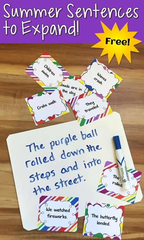 Free Summer Sentences to Expand from Laura Candler! Use this free set of task cards with Sentence Go Round for a fun back-to-school writing activity! Summer Sentences, Teaching Kids To Write, Expanding Sentences, Primary Writing, 2nd Grade Writing, 1st Grade Writing, 4th Grade Writing, School Writing, Miniature Printables