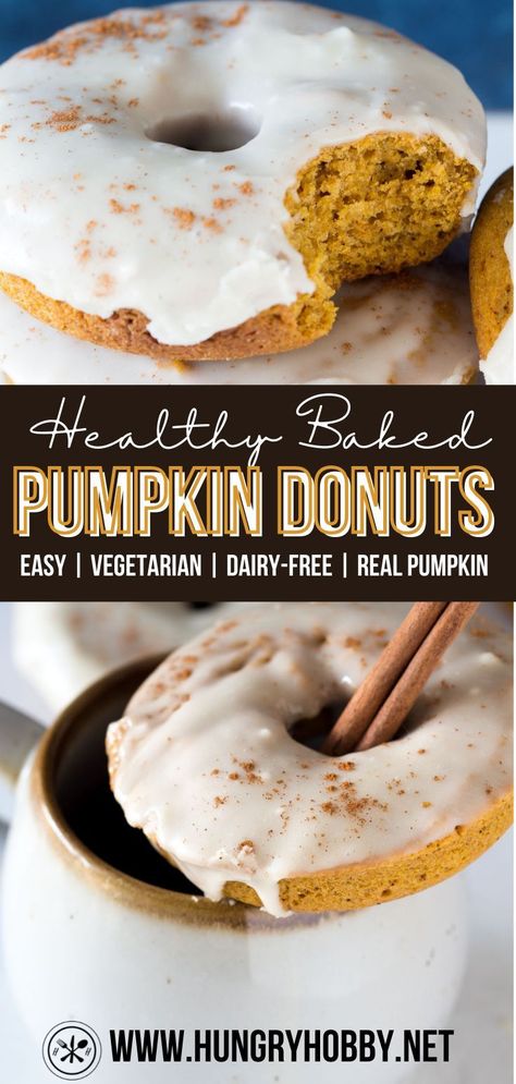 These healthy baked pumpkin donuts are SUPER easy and fast to make, plus they use real pumpkin and spices to pack in flavor in every bite! Pumpkin Donuts Baked, Healthy Donuts Recipe, Healthy Pumpkin Dessert, Pumpkin Donuts Recipe, Pumpkin Doughnut, Healthy Donuts, Pumpkin Spice Donut, Pumpkin Recipes Easy, Healthy Baked