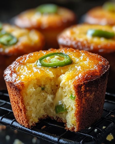 Cheesy Jalapeño Cornbread Muffins - Spicy & Savory Recipe - optimal recipes Cornbread With Jalapenos And Corn, Cornbread Jalapeno Muffins, Savory Corn Muffins, Quick Savory Bread Recipes, Mexican Corn Muffins, Jalapeño Honey Cornbread, Savory Cornbread Muffins, Savory Cupcake Recipes, Jalapeño Cornbread Muffins