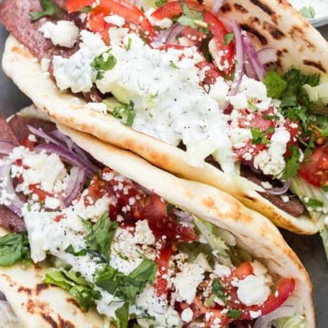 Lamb Gyro Recipe - Spend With Pennies Authentic Greek Gyros Recipe, Lamb Gyro Recipe, Leftover Lamb Recipes, Ground Lamb Recipes, Gyros Recipe, Lamb Gyros, Greek Gyros, Gyro Recipe, Homemade Tzatziki Sauce