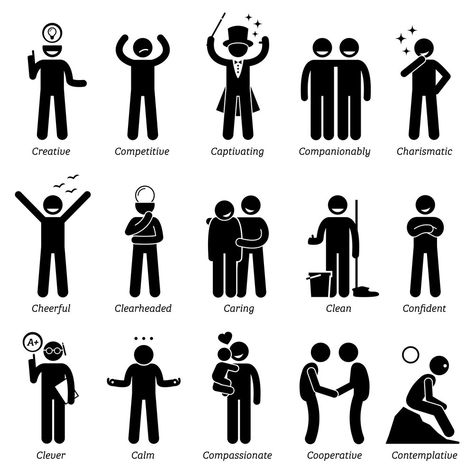 Character Emotions, Entrepreneurship Quotes Motivation, Positive Personality, Positive Personality Traits, Pictogram Design, Personal Qualities, Human Icon, Fashion Terms, Stick Man