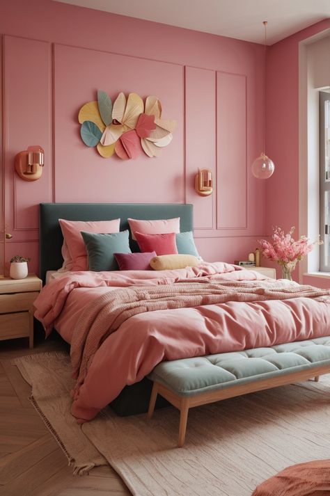 Coral Bedroom, Trending Paint Colors, Bedroom Game, Bedroom Trends, Pink Bedrooms, Grey Bedroom, Bedroom Paint Colors, Pink Bedroom, Pink Room