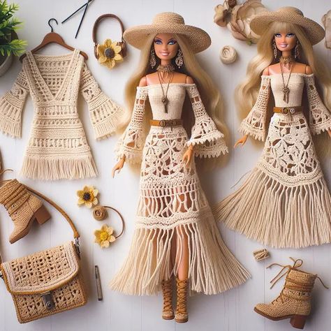 Crochet Your Own Barbie Fashion Collection with These Easy and Fun Designs Crocheted Barbie Clothes, Barbie Crochet Clothes, Barbie Clothes Crochet, Old Money Brands, Casual Outfits Chic, Crochet Barbie Patterns, Crochet Sweater Design, Accessoires Barbie, Barbie Knitting Patterns