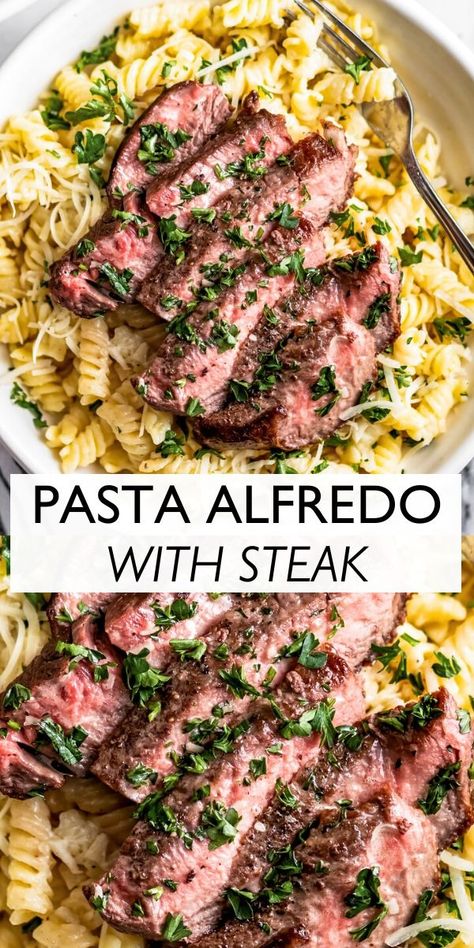 Healthy Steak, Steak Dinner Recipes, Steak Pasta, Pasta Alfredo, Salad Pasta, Favorite Recipes Dinner, Pasta Dinner Recipes, Alfredo Pasta, Steak Dinner