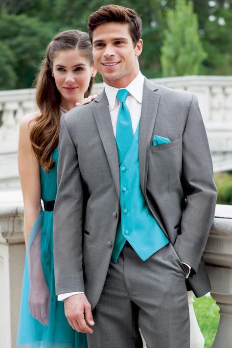 Wedding Suits Men Grey, Grey Suit Wedding, Wedding Tux, Men's Wedding Outfit, Slim Fit Tuxedo, Turquoise Wedding, Teal Wedding, Perfect Relationship, Wedding Dress Pictures