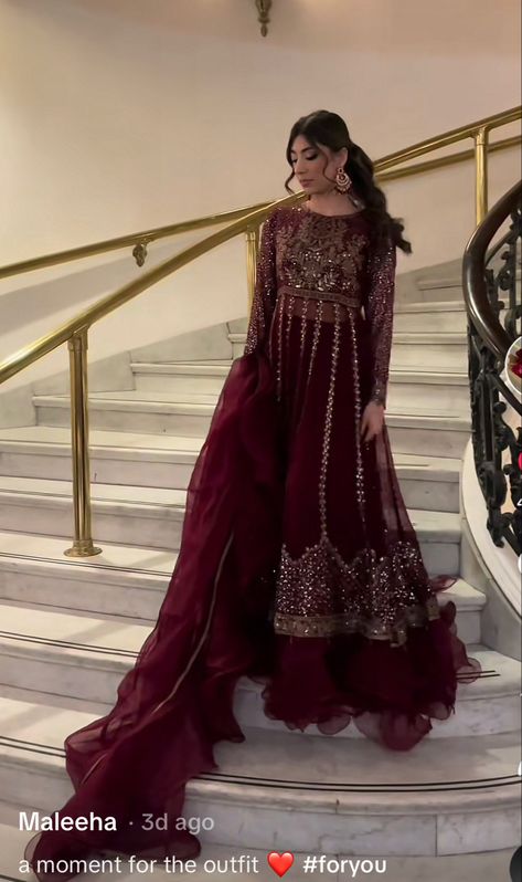 _maleehaaa_ on tt Nikkah Dress Pakistani Red, Eid Post, Shaadi Dresses, Princess Ballgown, Simple Dress Casual, Trendy Party Dresses, Lehenga Red, Dress Designing, Nikkah Dress