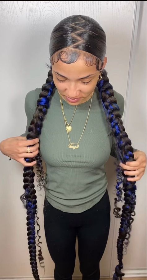 Two Braids Hairstyle Black Women Color, Hairstyles To Try On Mannequins, Two Braid Ponytail Hairstyles, One Braided Ponytail Hairstyles, Pretty Braided Ponytails, 2 Braided Hairstyles For Black Women, Two Braided Ponytail For Black Women, Simple Weave Hairstyles, Long French Braids