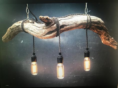 Driftwood Chandelier, Spanish Home Decor, Driftwood Lamp, Rustic Pendant Lighting, Vintage Bulb, Diy Chandelier, Rustic Lighting, Filament Bulb, Wood Lamps