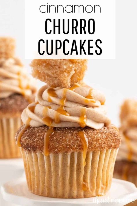 Cinnamon Churro Cupcakes, Easy Churro Cupcakes, Churros Cupcakes Recipe, Orange Flavored Cupcakes, Mexican Wedding Cupcakes, Different Flavor Cupcake Recipes, Cool Cupcake Flavors, Churro Tres Leches Cupcakes, Churro Cupcakes Recipe