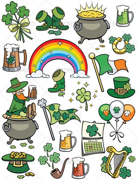 Saint Patrick's Day Elements Patrick Drawing, San Patrick Day, Saint Patricks Day Art, Fete Saint Patrick, San Patrick, St Patrick's Day Decorations, Saint Patties, St Patrick's Day Crafts, St Pats