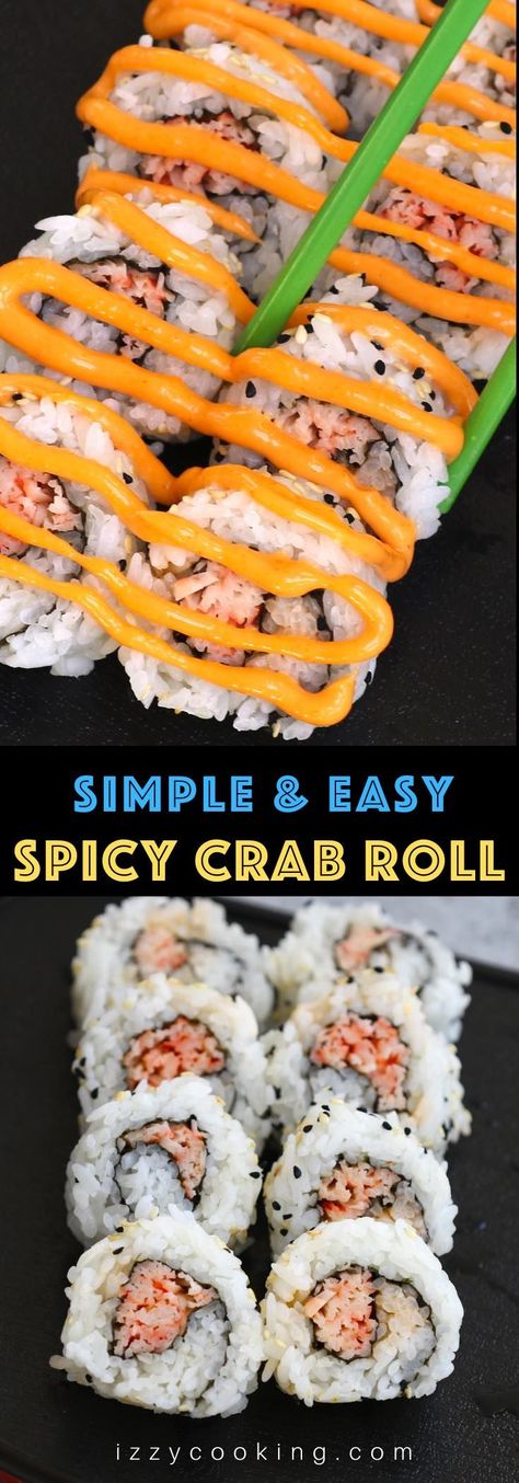 Spicy Crab Roll is a popular Japanese sushi roll – creamy, satisfying, and fiery spicy. The kani crab stick is shredded and then seasoned with sriracha spicy mayo, then wrapped in nori seaweed sheets and seasoned rice. These simple sushi rolls take about 15 minutes to make once the sushi rice is ready. I’ll share with you the secrets on how to roll perfect sushi with step-by-step photos. #SpicyCrabRoll #SpicyKaniRoll Spicy Crab Roll Recipe, Spicy Crab Roll, Cooked Sushi Recipes, Crab Sushi, Sushi Recipes Homemade, Crab Rolls, Sushi Roll Recipes, Spicy Crab, Roll Sushi