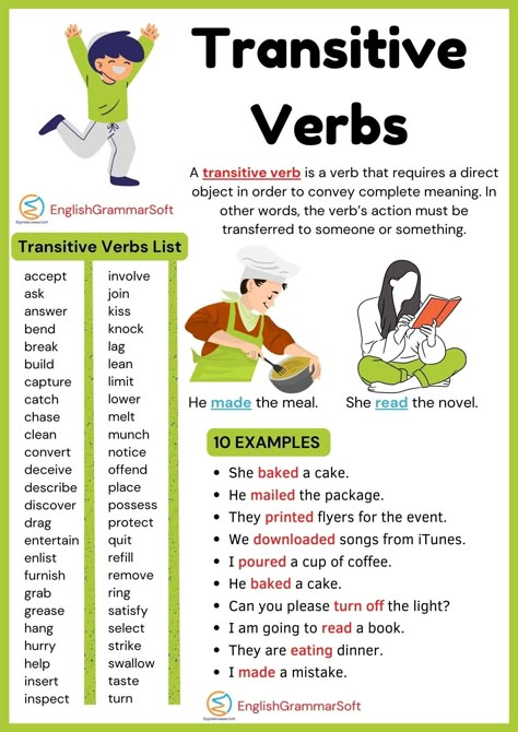 Transitive Verbs (Examples & List) Transitive Verbs Worksheet, Transitive And Intransitive Verbs, Verb Definition, Action Verbs Worksheet, Direct Object, Verb To Have, Types Of Verbs, Verbs Worksheet, Verbs In English