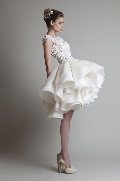 Love the skirt on this dress! Timeless Wedding Gown, Krikor Jabotian, Short White Dress, Nontraditional Wedding Dress, Traditional Tea, Timeless Wedding Dress, Tea Length Wedding, 파티 드레스, 2015 Wedding Dresses