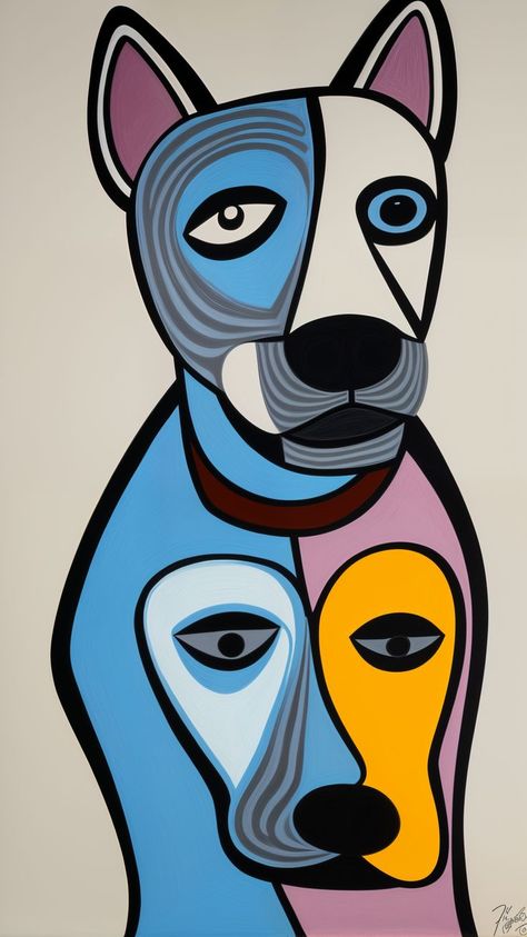 An illustration of an abstract dog aesthetic inspired by the style of Picasso Picasso Dog, Picasso Inspired, Dog Aesthetic, Picasso Style, Dog Wallpaper, Dog Tattoo, Dog Illustration, Abstract Drawings, Dog Tattoos