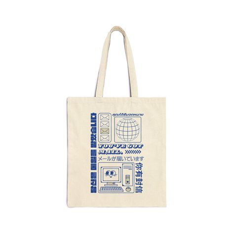 You've Got Mail Tote Bag. [90s Nostalgia] Collection. Celebrate your love for retro internet culture with this unique "You've Got Mail" tote bag. Adorned with playful digital icons and multilingual text, this tote captures the nostalgic essence of the early days of email. Perfect for tech enthusiasts and fans of vintage digital aesthetics, this durable tote bag is ideal for carrying your daily essentials with a touch of fun and flair. Whether you're heading to the office, library, or grocery sto Y2k Internet, Y2k Tote Bag, Graphic Tote Bag, Aesthetic Tote Bag, Office Library, Bag Y2k, Vintage Tote Bag, Internet Culture, You've Got Mail