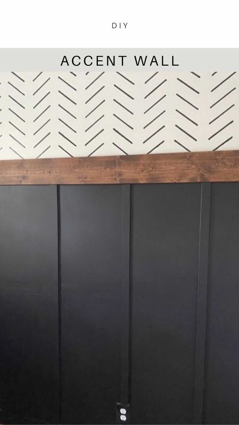 White Wall With Black Accent Wall, Black Wall Design Ideas, Accent Wall In Camper, Accent Wall Kitchen Nook, Black Paint For Accent Wall, Half Black Accent Wall, Diy Paint Designs Wall, Diy Black And White Accent Wall, Front Room Accent Wall