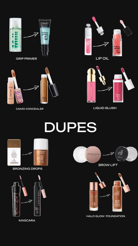 Multiple dupes from e.l.f cosmetic brand Simple Makeup Tips, Good Morning Gorgeous, Elf Cosmetics, I Feel Pretty, Cosmetics Brands, Makeup Skin Care, Simple Makeup, Makeup Inspo, Skin Makeup