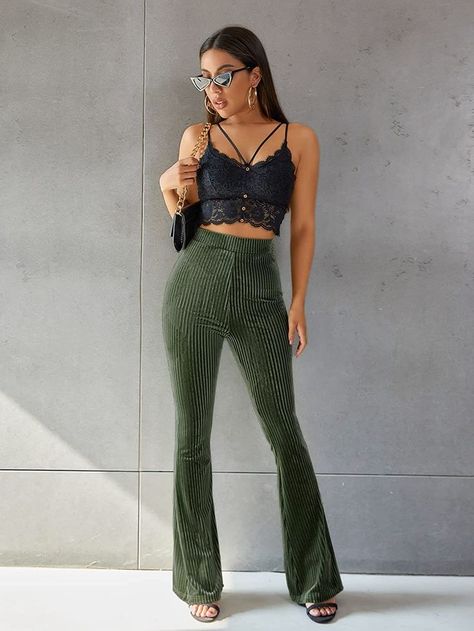 #Womens #Velvet #ElasticWaist #Flare #LongPants #velvetpants #datenight #ad #girlsnightout #amazon #amazonfashion Velvet Flare Pants, Velvet Flares, Moda Retro, Velvet Trousers, Bell Bottom Pants, Velvet Pants, Green Pants, Type Of Pants, Slim Fit Pants