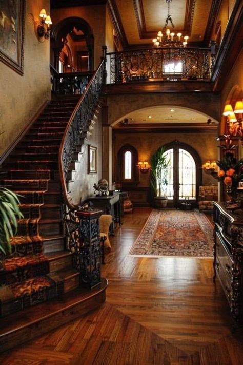 Victorian House Interiors, Luxury Staircase, Entryway Decor Ideas, Fancy Kitchens, Dark House, Dream Life House, Victorian Mansions, European Home Decor, Dream House Rooms