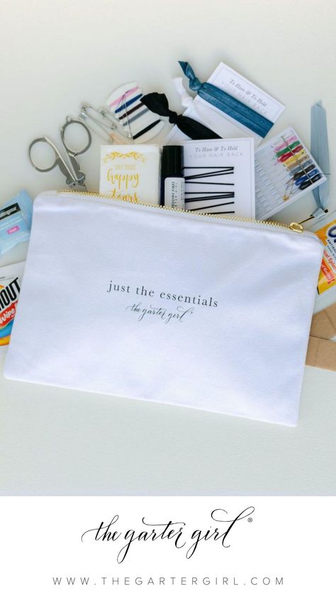 Avoid wedding day emergencies with our exclusive wedding day fashion emergency kit – packed full of wedding planner approved essentials you’ll need for a big day with no big drama. Be confident and stress free on your wedding day…we’ve got it in the bag! Learn more at TheGarterGirl.com to find out what wedding day essentials you’ll need and what is in the emergency kit. Each kit is hand packed and ready to ship – perfect last minute weddings purchase or gift for the bride! Bride Emergency Kit, Bridal Emergency Kits, Wedding Day Essentials, Wedding Emergency Kit, Perfect Bridal Shower Gift, Best Bridesmaid Gifts, Sentimental Wedding, Last Minute Wedding, Gift For The Bride