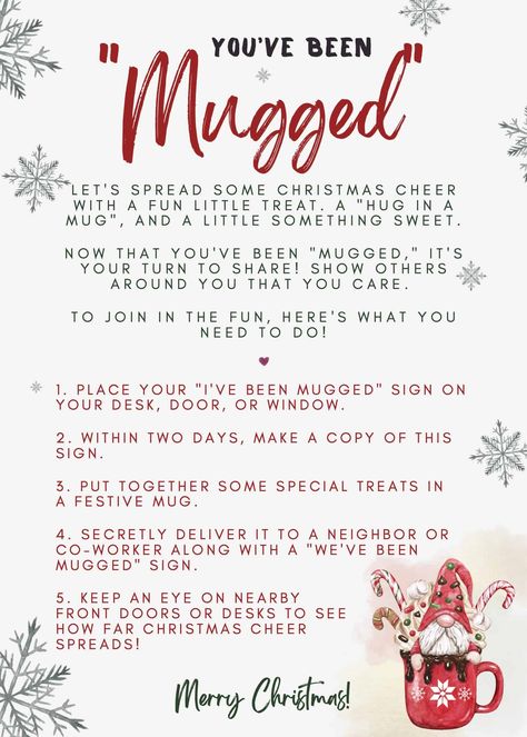 I’ve Been Mugged Free, Group Office Holiday Gifts, New Year Gifts For Employees, Youve Been Flocked Ideas, Coffee Mug Exchange Gift Ideas, You’ve Been Jingled Ideas, You’ve Been Mugged Christmas Printable, You Have Been Mugged Printable, You've Been Elfed Basket Ideas