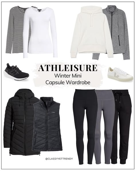 Workout Capsule Wardrobe, Mini Capsule Wardrobe, Athleisure Outfits Winter, Athleisure Capsule Wardrobe, Capsule Wardrobe Accessories, Athleisure Winter, Fall Winter Capsule Wardrobe, Classy Yet Trendy, Outfits Classy