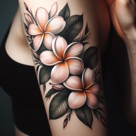 15 Hawaiian Flower Tattoos to Represent the Beauty of Nature 2 Black And Grey Hibiscus Tattoo, Tropical Back Tattoo, Matching Hawaiian Tattoos, Plant Leaves Tattoo, Hawaii Flower Tattoo Hibiscus, Hawaiian Flower Tattoos Sleeve, Hawaiian Tattoo Ideas, Hawaii Tattoo For Women, Hibiscus And Plumeria Tattoo