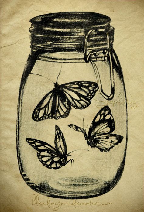 Mulakaat 5: Trapped? Jar Drawing, Butterfly Sketch, Tumblr Drawings, Arte Grunge, Jar Art, Pencil Shading, Butterfly Drawing, Pencil Art Drawings, Ap Art