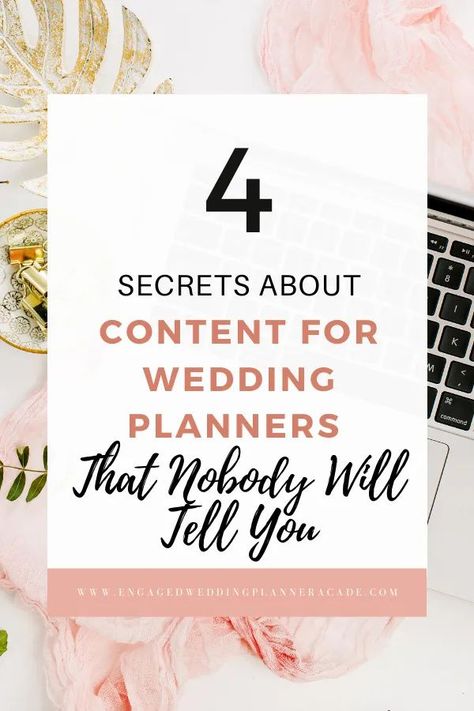 When it comes to creating content for wedding planners, there's a strategy to getting your words in front of your ideal clientele. Learn what they are here. | blogging wedding planner, content for wedding planner, wedding planner blog post ideas, wedding planner blog posts, wedding planner blog topics, wedding planner instagram content, wedding planner social media content, wedding planning advice blog, wedding planning blog post Planner Content, Free Wedding Planner, Wedding Planner Business, Wedding Planner Binder, Wedding Planning Business, Wedding Planner Printables, Planner Tips, Event Planning Business, Wedding Marketing