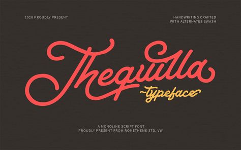 Thequilla - Monoline Script VW Font Letter Logotype, Lettering Logotype, Popular Sans Serif Fonts, Monoline Script, Script Fonts Design, Sans Font, Modern Serif Fonts, Great Fonts, Handwritten Script Font