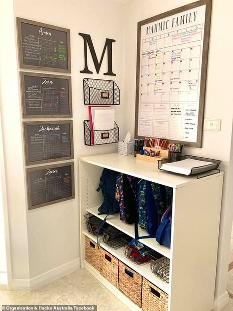 Organised Mum, Home Command Center, Family Command Center, House Organisation, Home Organisation, Home Organization Hacks, Home Office Organization, Basement Remodeling, Basement Ideas