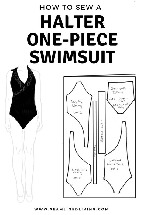 Free One Piece Swimsuit Pattern  - DIY Swimsuit Pattern #sewingpatterns #fashion #fashiontrends One Piece Swimsuit Pattern, Swimsuit Pattern Sewing, Sewing Swimwear, Trendy Swimwear Bikinis, Diy Swimsuit, Diy Fashion Trends, Dress Sewing Tutorials, Swimwear Pattern, Swimsuit Fabric