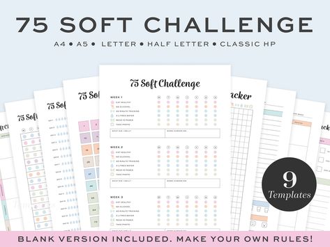 Printable 75 Soft Challenge Tracker, Daily 75 Soft Challenge Journal, Weight Loss Challenge, Fillable Editable 75 Tracker, 5 Sizes, Rainbow prettyplanner #plannerinsert #plannerbrand #notioncourseplanner. 75 Soft Challenge Tracker, 75 Soft Challenge, Soft Challenge, 75 Soft, Planner Brands, Challenge Tracker, Planner Setup, 30 Day Challenge, Habit Tracker