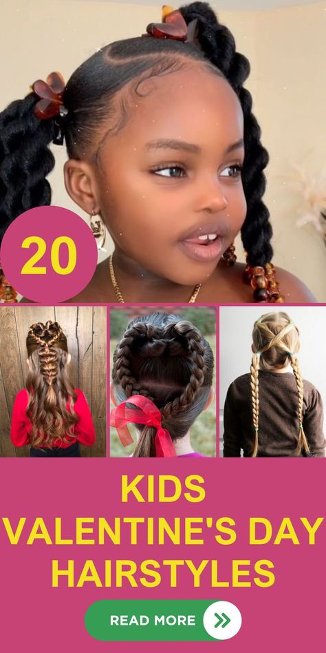 Check out our latest trends in kids valentine's day hairstyles 2024. From easy, no-fuss styles to elaborate heart braids, our collection is perfect for parents looking to style their child's short or black hair in a unique way. These hairstyles are not only adorable but also easy to recreate at home. Hairstyles Braids Twists, Heart Hairstyles, Heart Braids, Braids And Twists, Valentines Hairstyles, Childrens Hairstyles, Braids Kids, Heart Braid, Day Hairstyles