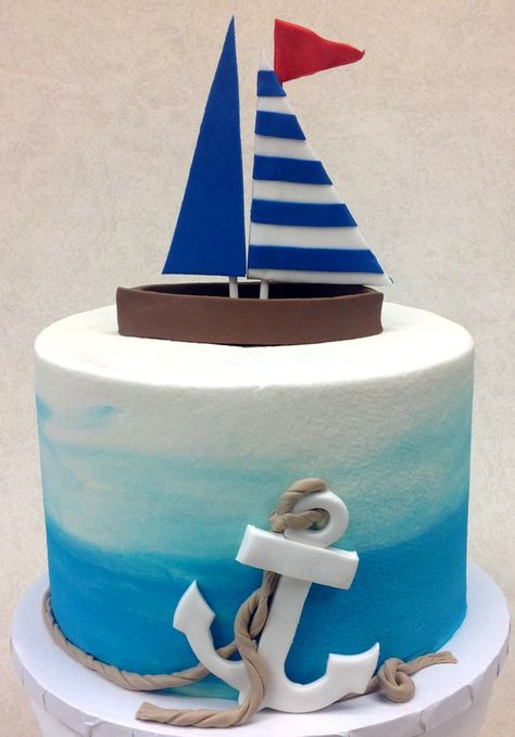 Sailboat Sailing Theme Cake, Sailboat Cake Ideas, Sailboat Birthday Cake, Sail Boat Cake, Nautical Birthday Cakes, Sailor Cake, Sailboat Cake, Marine Cake, Boat Birthday