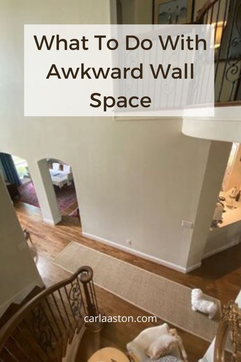 Click through to see 5 different awkward wall spaces and how to fill them to be beautifully designed! These common problems to wall decor do have a solution! #walldecor Living Room Decor With Vaulted Ceilings, Fireplace Wall Decor Ideas Modern, Wall Art Fireplace, Awkward Living Room Wall, Entryway Ideas Vaulted Ceiling, Large Entry Wall Ideas, Wall Art For Vaulted Ceilings, Awkward Foyer Space, Half Wall Molding Dining Room