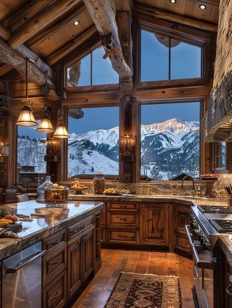 Christmas Lodge Aesthetic, Cabin House Aesthetic Interior, Winter Cabin Interior, Mountain Homes Interiors, Log Cabin Interior Ideas, Cozy Mountain Home, Big Cabin, Casas Country, Log Home Interior