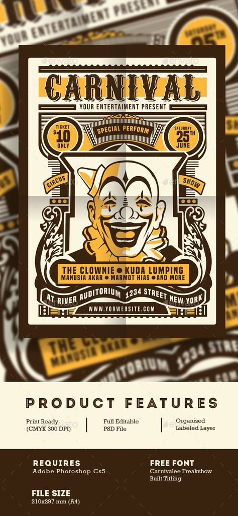 Carnival Flyer, Carnival Design, Vintage Circus Posters, Circus Design, Event Poster Template, Carnival Posters, Circus Poster, Event Flyer Templates, Vintage Carnival