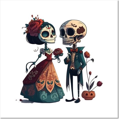 This artwork features a delightful 'Day of the Dead' themed design, showcasing a playful and romantic encounter between two skeletons dressed up for a date. The man skeleton is dressed in a dapper suit, complete with a bowtie, while the woman skeleton dons an elegant dress and a flower in her hair.The centrepiece of the design is the moment when the woman accepts a rose from the male skeleton with a graceful gesture. This classic symbol of love and affection is a fitting tribute to the tradition Romantic Encounter, Two Skeletons, Male Skeleton, Traditional Tattoo Designs, American Traditional Tattoo, American Traditional, A Rose, Day Of The Dead, Traditional Tattoo