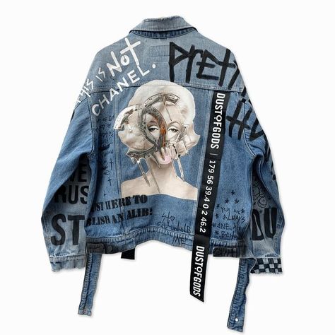 Where to find. Give to buba. Dust Of Gods, Marilyn Monroe Artwork, Jaket Denim, Diy Denim Jacket, Starlight Princess, Denim Art, Painted Denim Jacket, Diy Jacket, Chanel Jacket