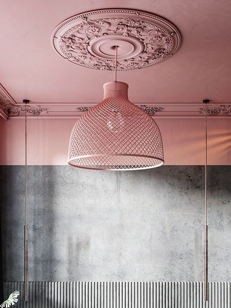 Apartment :: Behance Pink Ceiling, Bed Interior, Plafond Design, Bad Inspiration, Hus Inspiration, Bad Design, Painted Ceiling, The Ceiling, Metal Beds