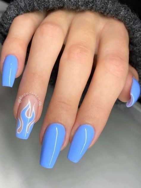 Flame Nails: | Blue Nails | The best flame nail designs, flame nail acrylic, flame nail art, trendy nail designs, trendy nail inspo, cute nail designs, and so much more in this post. #flamenails #bluenailart Flame Nails, Flame Nail Art, Blue Gel Nails, Nails Trending, Trending Nails, Spring Acrylic Nails, Blue Acrylic Nails, Simple Acrylic Nails, Cute Gel Nails