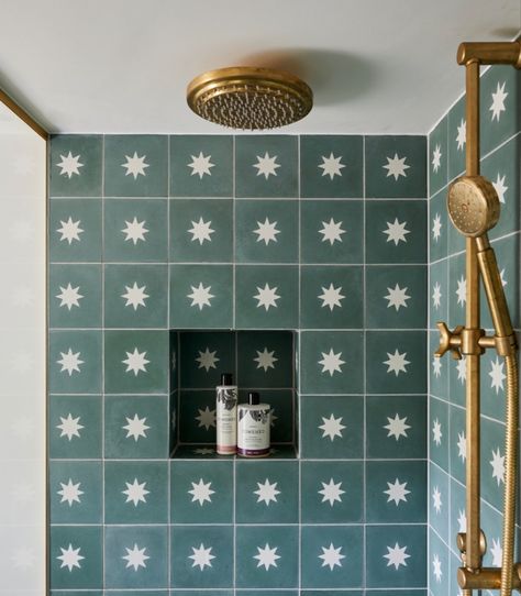 Vintage Tile Bathroom, Bert And May, Bert And May Tiles, Here's To The Fools Who Dream, Tile Handmade, Star Tile, Tiled Hallway, Green Inspiration, Gorgeous Bathroom