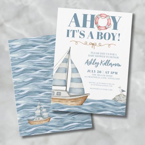 Nautical Boy Baby Shower Ideas, Sailor Theme Baby Shower For Boy, Ocean Baby Shower Theme, Ahoy It’s A Boy Baby Shower Theme, Nautical Theme Baby Shower, Baby Shower Nautical, Nautical Baby Shower Boy Invitations, Ahoy Its A Boy, Miller Homes